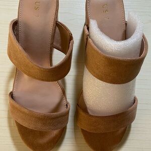 Allegra K Tan Sandals Slip-On Platform